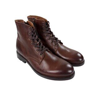 Frye Bowery Lace-up Boots Mens Size 10.5 D Side Zip Brown Leather 40115 NEW